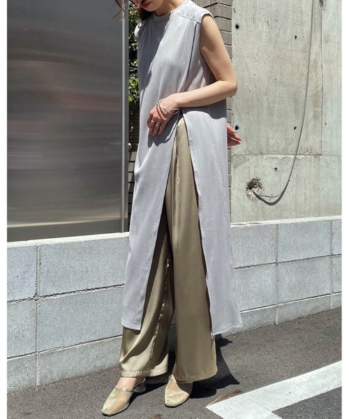 &g'aime（アンジェム）の「【&g'aime】ロングスリットテレコチュニック（Tシャツ/カットソー・レディース・ライトグレー/ブラック/ベージュ・FREE）」の14枚目の写真