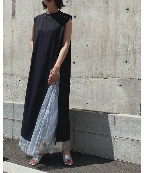 &g'aime（アンジェム）の「【&g'aime】ロングスリットテレコチュニック（Tシャツ/カットソー・レディース・ライトグレー/ブラック/ベージュ・FREE）」の7枚目の写真