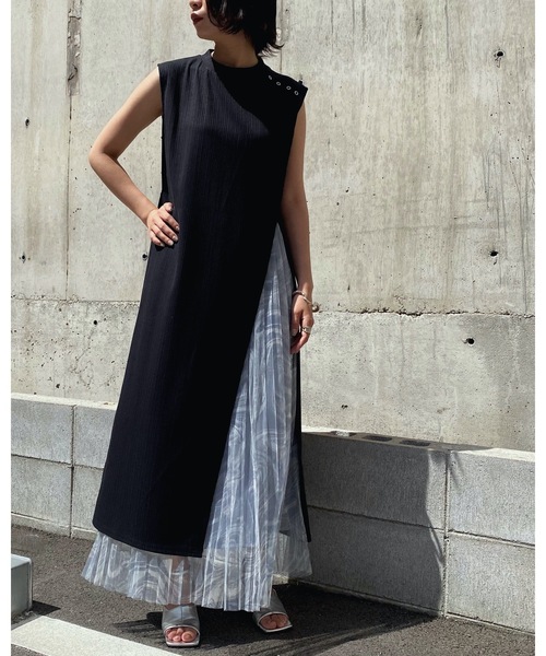 &g'aime（アンジェム）の「【&g'aime】ロングスリットテレコチュニック（Tシャツ/カットソー・レディース・ライトグレー/ブラック/ベージュ・FREE）」の4枚目の写真