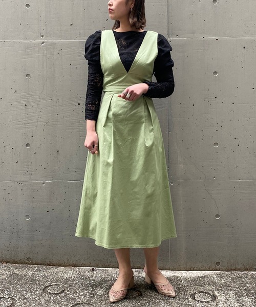 AS KNOW AS PINKY（アズノゥアズピンキー）の「サプライズのリボンジャンスカ（ジャンパースカート・レディース・ベージュ/グリーン/ブラック/ラベンダー・FREE）」の8枚目の写真