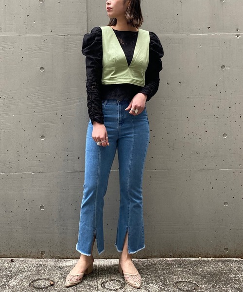 AS KNOW AS PINKY（アズノゥアズピンキー）の「サプライズのリボンジャンスカ（ジャンパースカート・レディース・ベージュ/グリーン/ブラック/ラベンダー・FREE）」の19枚目の写真