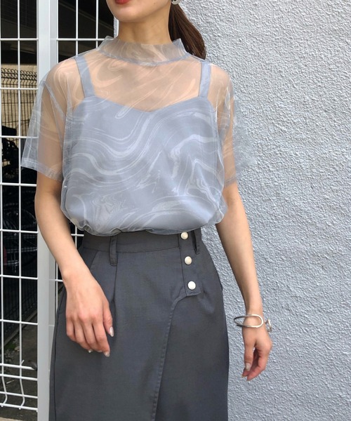 &g'aime(アンジェム)の「【&g'aime】マーブルシアートップス(Tシャツ/カットソー・レディース・ベージュ/グレー/ブルー・FREE)」の5枚目の写真