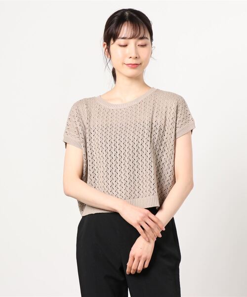 Toyome（トヨミー）の「バックボタンかぎ編み半袖サマーニット（ニット/セーター・レディース・アイボリー/ブラウン/ブラック/グリーン/ベージュ・FREE）」の4枚目の写真