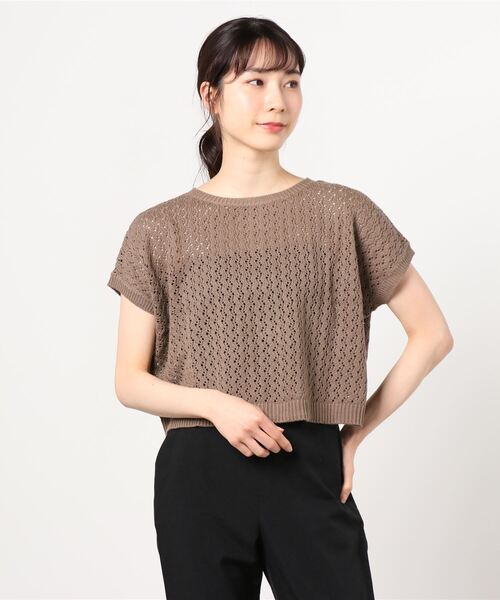 Toyome（トヨミー）の「バックボタンかぎ編み半袖サマーニット（ニット/セーター・レディース・アイボリー/ブラウン/ブラック/グリーン/ベージュ・FREE）」の3枚目の写真