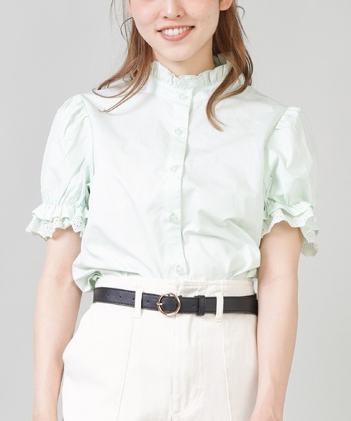 SPINNS(スピンズ)の「ハイネックフリルギャザーレースブラウス(シャツ/ブラウス・レディース・ホワイト/ブラック/ミント・ONESIZE)」の3枚目の写真