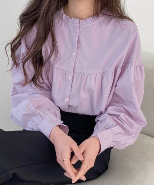 DAY CLOSET(デイ クローゼット)の「レディース リバーシブルで使える2WAYビッグカラーフリルブラウス(シャツ/ブラウス・レディース・ラベンダー/ホワイト・ONE SIZE)」の2枚目の写真