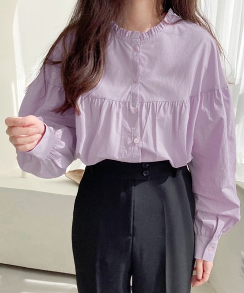 DAY CLOSET(デイ クローゼット)の「レディース リバーシブルで使える2WAYビッグカラーフリルブラウス(シャツ/ブラウス・レディース・ラベンダー/ホワイト・ONE SIZE)」の7枚目の写真