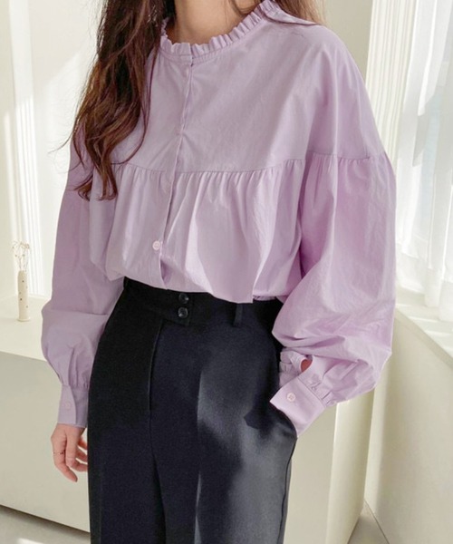 DAY CLOSET(デイ クローゼット)の「レディース リバーシブルで使える2WAYビッグカラーフリルブラウス(シャツ/ブラウス・レディース・ラベンダー/ホワイト・ONE SIZE)」の8枚目の写真