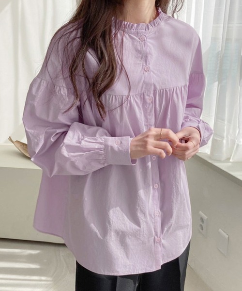 DAY CLOSET(デイ クローゼット)の「レディース リバーシブルで使える2WAYビッグカラーフリルブラウス(シャツ/ブラウス・レディース・ラベンダー/ホワイト・ONE SIZE)」の9枚目の写真