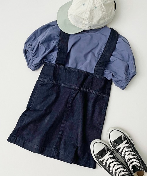 ARCH & LINE(アーチアンドライン)の「デニム ジャンパースカート DENIM JUMPER SKIRT(ジャンパースカート・キッズ・ブラック/ダークブルー・M/L/XL/S)」の2枚目の写真