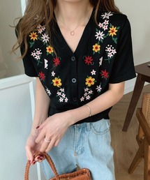 フラワーモチーフVネックカーディガン【ZOZOTOWN限定】