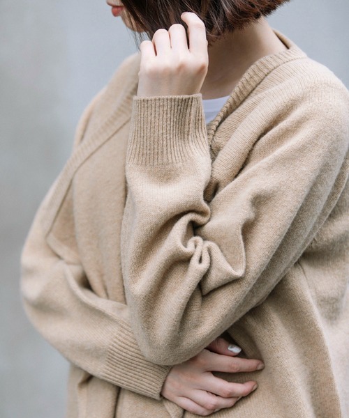 Munich(ミューニック)の「【2枚SET】エキストラファインメリノウールジャージー アンサンブルニット(ニット/セーター・レディース・ブラック/ベージュ/ブラウン系その他/ベージュ×ブラック・FREE)」の14枚目の写真