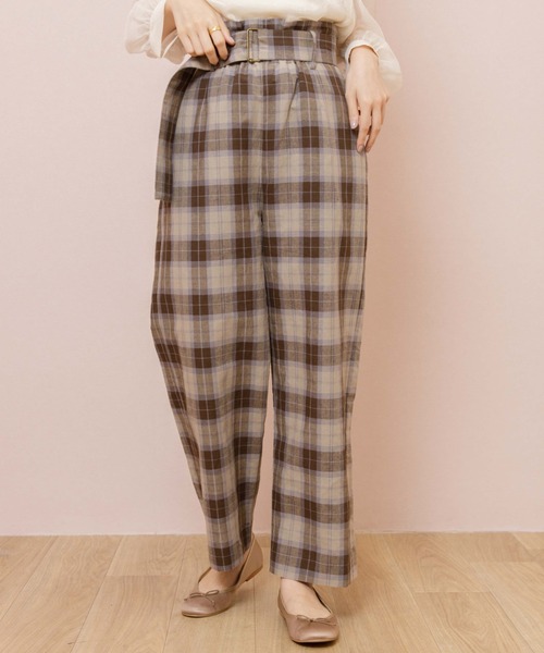 flower(フラワー)の「ムードチェックパンツ(その他パンツ・レディース・ベージュ/ブラウン・FREE)」の1枚目の写真