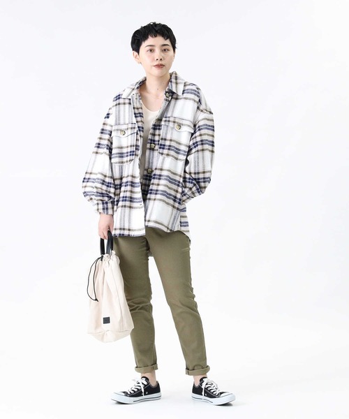 HONEYSUCKLE ROSE（ハニーサックルローズ）の「【HONEYSUCKLE ROSE】ネルチェックＣＰＯシャツ（シャツ/ブラウス・レディース・ライトブラウン/ホワイト×カーキブラウン/ライトベージュ・M/L）」の6枚目の写真