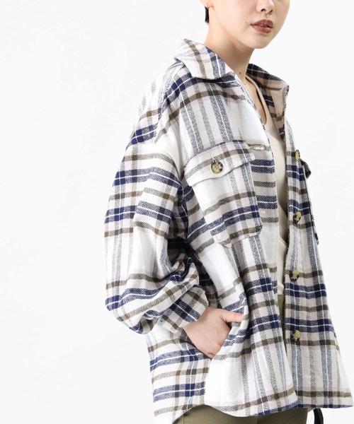 HONEYSUCKLE ROSE（ハニーサックルローズ）の「【HONEYSUCKLE ROSE】ネルチェックＣＰＯシャツ（シャツ/ブラウス・レディース・ライトブラウン/ホワイト×カーキブラウン/ライトベージュ・M/L）」の9枚目の写真