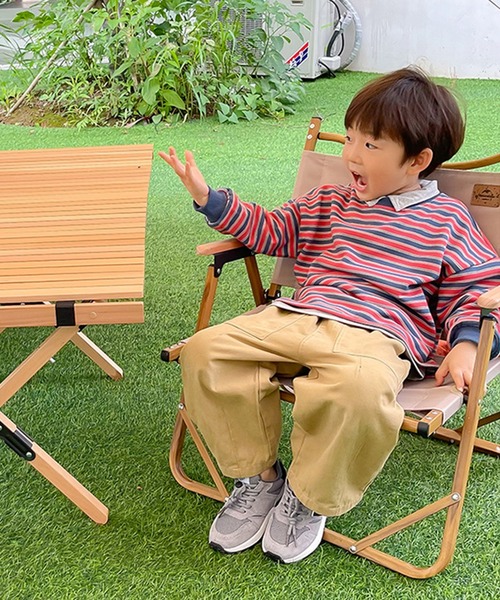 aimoha(アイモハ)の「【aimoha-KIDS-】【新作】韓国子供服 配色ボーダー柄ロングTEE(Tシャツ/カットソー・キッズ・レッド/グリーン・110/140/120/90/100/130)」の2枚目の写真