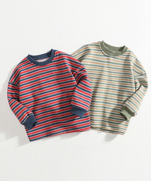 aimoha(アイモハ)の「【aimoha-KIDS-】【新作】韓国子供服 配色ボーダー柄ロングTEE(Tシャツ/カットソー・キッズ・レッド/グリーン・110/140/120/90/100/130)」の4枚目の写真
