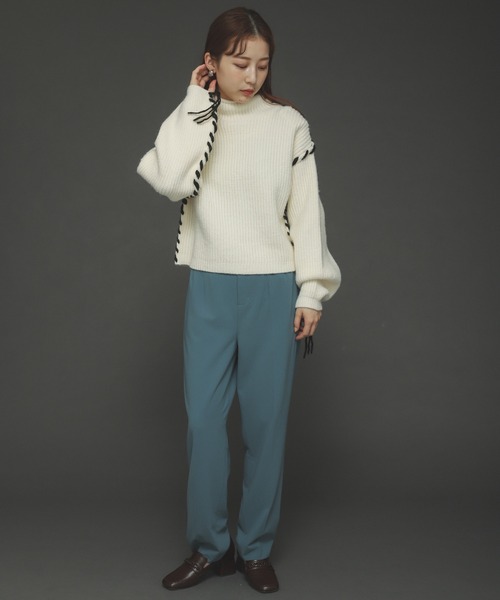 SENSE OF PLACE by URBAN RESEARCH（センスオブプレイスバイアーバンリサーチ）の「ハンドステッチショートセーター（ニット/セーター・レディース・アイボリー/ピンクベージュ/ブラック/カーキ・ONE）」の20枚目の写真