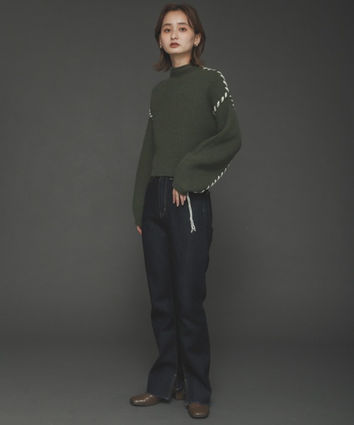 SENSE OF PLACE by URBAN RESEARCH（センスオブプレイスバイアーバンリサーチ）の「ハンドステッチショートセーター（ニット/セーター・レディース・アイボリー/ピンクベージュ/ブラック/カーキ・ONE）」の21枚目の写真