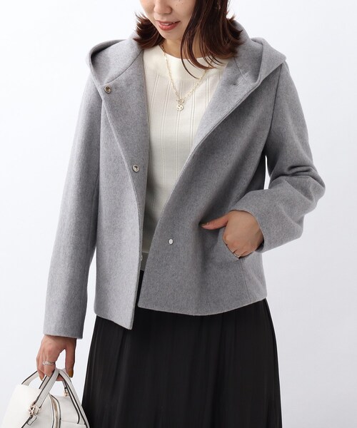 美品✳︎アンタイトル メルトンビッグカラーショートコート ショールカラー 近年 洗える／ストレッチ／春コート】ショートトレンチコート