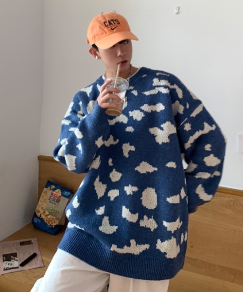 MGV(エムジーヴィー)の「クルーネックジャガード柄ルーズニット(ニット/セーター・メンズ・ホワイト/ブラック/ブルー/グレー/グリーン・LARGE/MEDIUM/X-LARGE)」の14枚目の写真