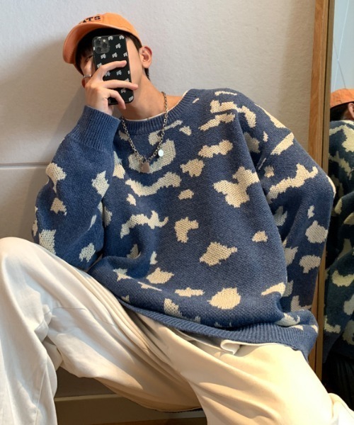 MGV(エムジーヴィー)の「クルーネックジャガード柄ルーズニット(ニット/セーター・メンズ・ホワイト/ブラック/ブルー/グレー/グリーン・LARGE/MEDIUM/X-LARGE)」の18枚目の写真