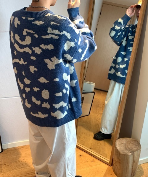 MGV(エムジーヴィー)の「クルーネックジャガード柄ルーズニット(ニット/セーター・メンズ・ホワイト/ブラック/ブルー/グレー/グリーン・LARGE/MEDIUM/X-LARGE)」の19枚目の写真