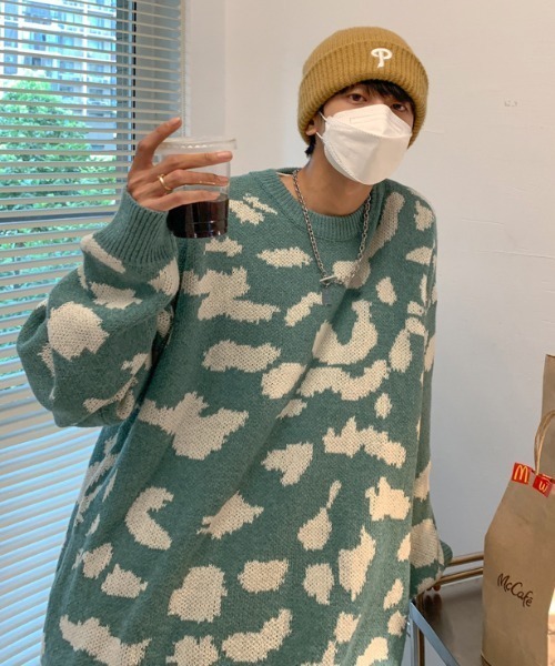 MGV(エムジーヴィー)の「クルーネックジャガード柄ルーズニット(ニット/セーター・メンズ・ホワイト/ブラック/ブルー/グレー/グリーン・LARGE/MEDIUM/X-LARGE)」の7枚目の写真