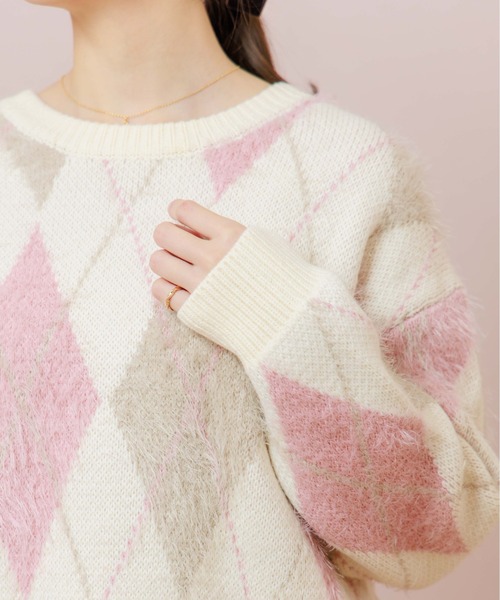 flower（フラワー）の「ミックスアーガイルニット（ニット/セーター・レディース・ベージュ/ホワイト・FREE）」の12枚目の写真