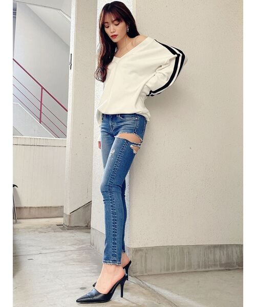 GYDA(ジェイダ)の「2WAY ラインニットトップス(ニット/セーター・レディース・オフホワイト/グレー/ブラック/ベージュ・FREE)」の14枚目の写真