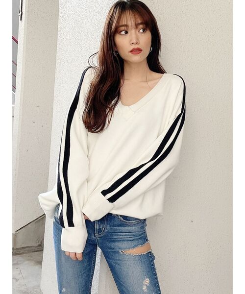 GYDA(ジェイダ)の「2WAY ラインニットトップス(ニット/セーター・レディース・オフホワイト/グレー/ブラック/ベージュ・FREE)」の15枚目の写真