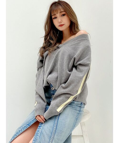 GYDA(ジェイダ)の「2WAY ラインニットトップス(ニット/セーター・レディース・オフホワイト/グレー/ブラック/ベージュ・FREE)」の18枚目の写真