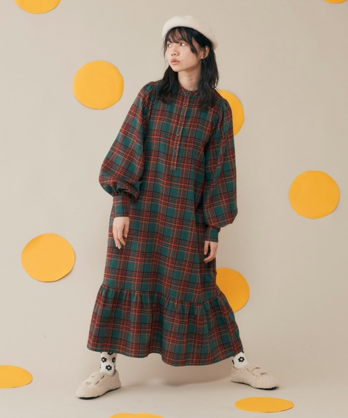 MERLOT（メルロー）の「チェックパフスリワンピース（ワンピース・レディース・レッド/グリーン・FREE）」の14枚目の写真