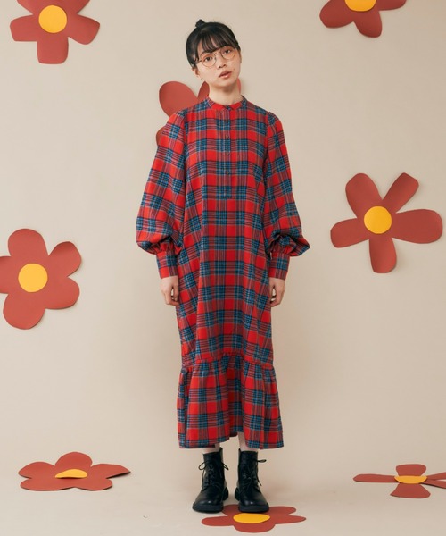 MERLOT（メルロー）の「チェックパフスリワンピース（ワンピース・レディース・レッド/グリーン・FREE）」の13枚目の写真