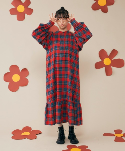 MERLOT（メルロー）の「チェックパフスリワンピース（ワンピース・レディース・レッド/グリーン・FREE）」の9枚目の写真