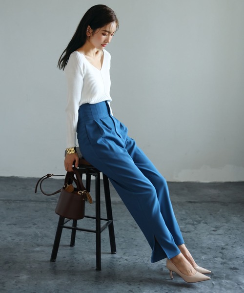 SAISON DE PAPILLON（セゾンドパピヨン）の「バックゴムハイウエストストレートパンツ（その他パンツ・レディース・ブルー/ブラウン/ブラック・S/M/L）」の7枚目の写真