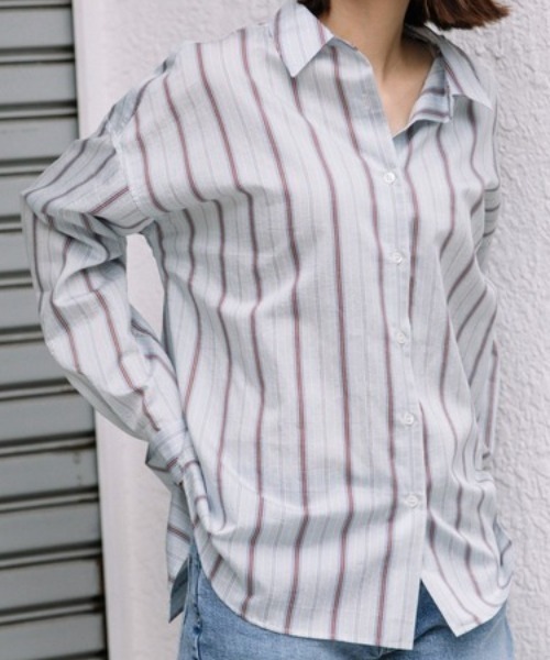 Munich（ミューニック）の「Munich(ミューニック) ターキーリヨセルストライプローン　バッククロスシャツブラウス（シャツ/ブラウス・レディース・サックスブルー・FREE）」の6枚目の写真