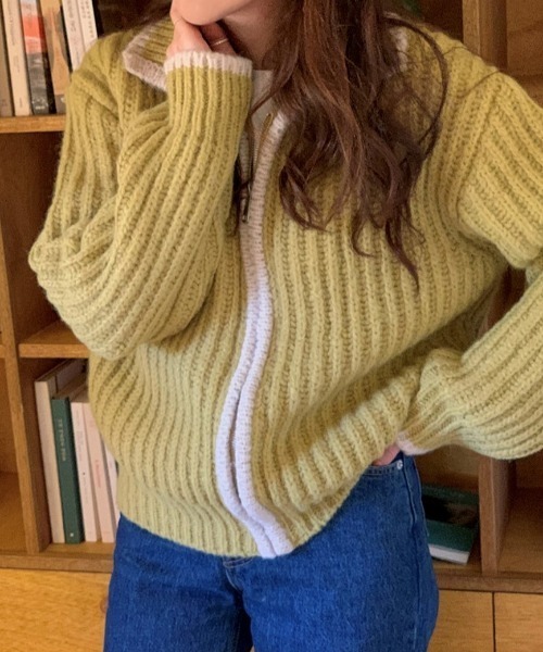 MANGROVE(マングローブ)の「ケーブルニットブルゾン(ブルゾン・レディース・ライトグレー/イエロー/グレー・FREE)」の6枚目の写真