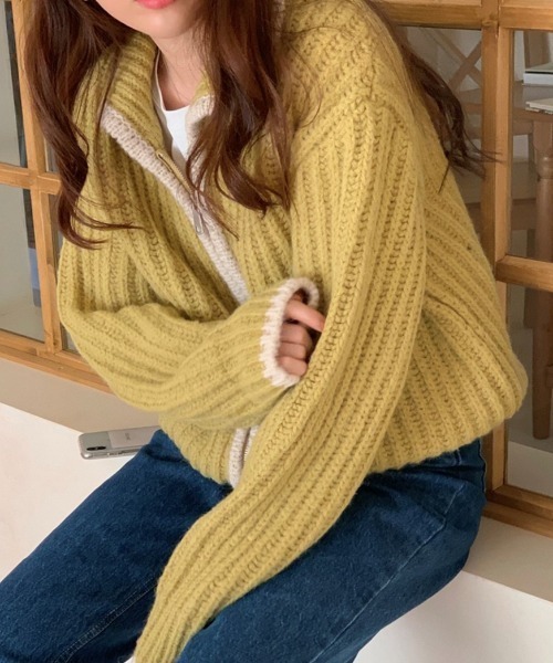 MANGROVE(マングローブ)の「ケーブルニットブルゾン(ブルゾン・レディース・ライトグレー/イエロー/グレー・FREE)」の11枚目の写真