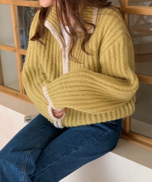 MANGROVE(マングローブ)の「ケーブルニットブルゾン(ブルゾン・レディース・ライトグレー/イエロー/グレー・FREE)」の10枚目の写真