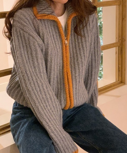 MANGROVE(マングローブ)の「ケーブルニットブルゾン(ブルゾン・レディース・ライトグレー/イエロー/グレー・FREE)」の15枚目の写真