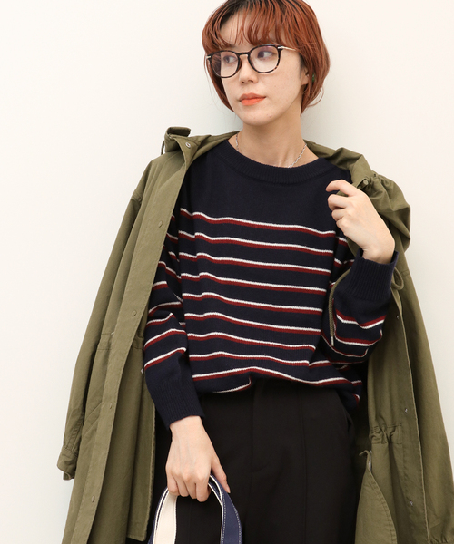 Simplicite（サンプリシテ）の「パネルボーダーニットプルオーバー◆（ニット/セーター・レディース・ホワイト/ブラック/ネイビー・FREE）」の21枚目の写真