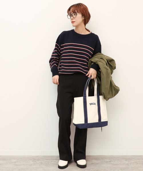 Simplicite（サンプリシテ）の「パネルボーダーニットプルオーバー◆（ニット/セーター・レディース・ホワイト/ブラック/ネイビー・FREE）」の20枚目の写真