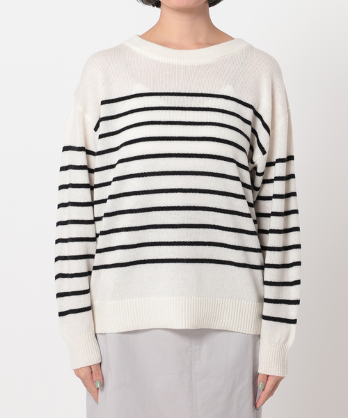 Simplicite（サンプリシテ）の「パネルボーダーニットプルオーバー◆（ニット/セーター・レディース・ホワイト/ブラック/ネイビー・FREE）」の15枚目の写真