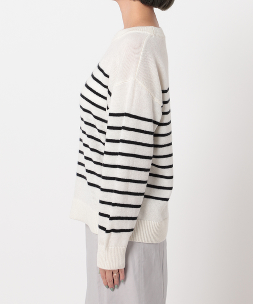 Simplicite（サンプリシテ）の「パネルボーダーニットプルオーバー◆（ニット/セーター・レディース・ホワイト/ブラック/ネイビー・FREE）」の13枚目の写真