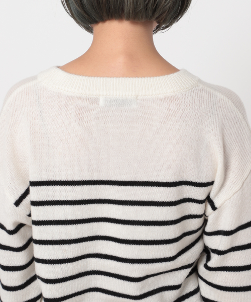 Simplicite（サンプリシテ）の「パネルボーダーニットプルオーバー◆（ニット/セーター・レディース・ホワイト/ブラック/ネイビー・FREE）」の11枚目の写真