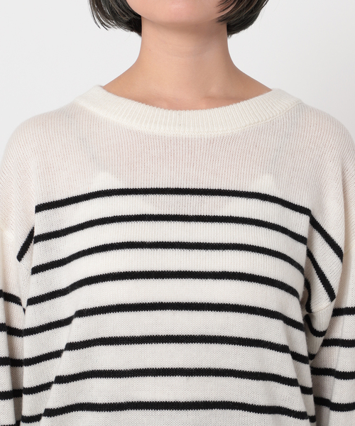 Simplicite（サンプリシテ）の「パネルボーダーニットプルオーバー◆（ニット/セーター・レディース・ホワイト/ブラック/ネイビー・FREE）」の10枚目の写真