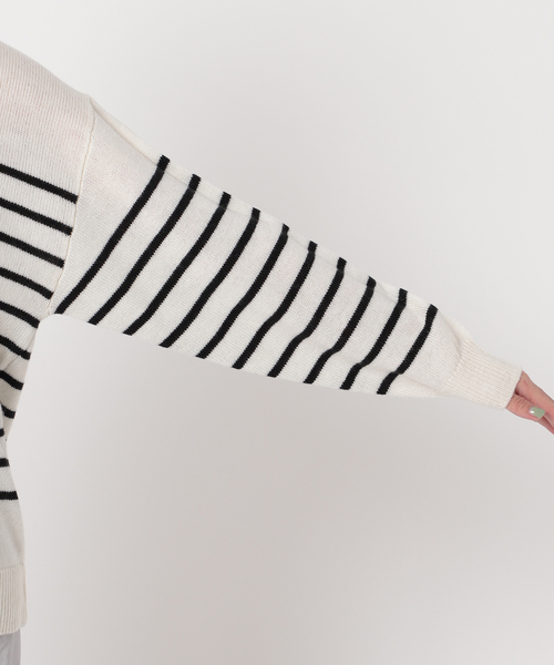 Simplicite（サンプリシテ）の「パネルボーダーニットプルオーバー◆（ニット/セーター・レディース・ホワイト/ブラック/ネイビー・FREE）」の9枚目の写真