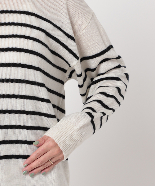 Simplicite（サンプリシテ）の「パネルボーダーニットプルオーバー◆（ニット/セーター・レディース・ホワイト/ブラック/ネイビー・FREE）」の8枚目の写真