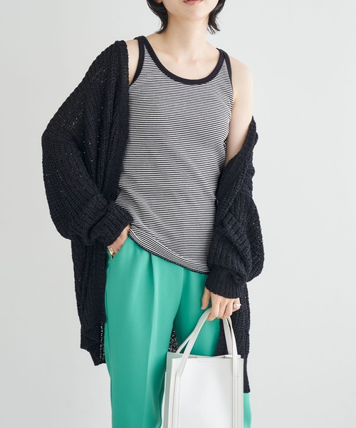 Chaco closet(チャコ クローゼット)の「ワッフルマルチボーダー配色パイピングタンクトップ(タンクトップ・レディース・ブラック/ブラウン/イエロー/ブルー/グリーン/モスグリーン・FREE)」の11枚目の写真